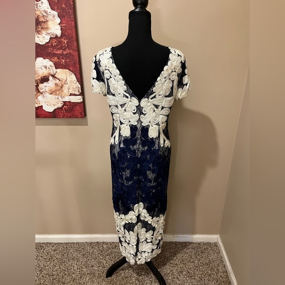 JS Collection Navy Blue /Ivory Soutache Lace Midi Dress, size 8 - Picture 3 of 6